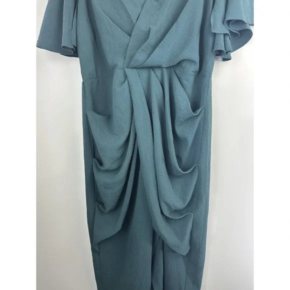 City Chic Braelynn Maxi Dress Emerald Tulip Flutter S Plus Size 16 Wedding *Flaw - Picture 8 of 16